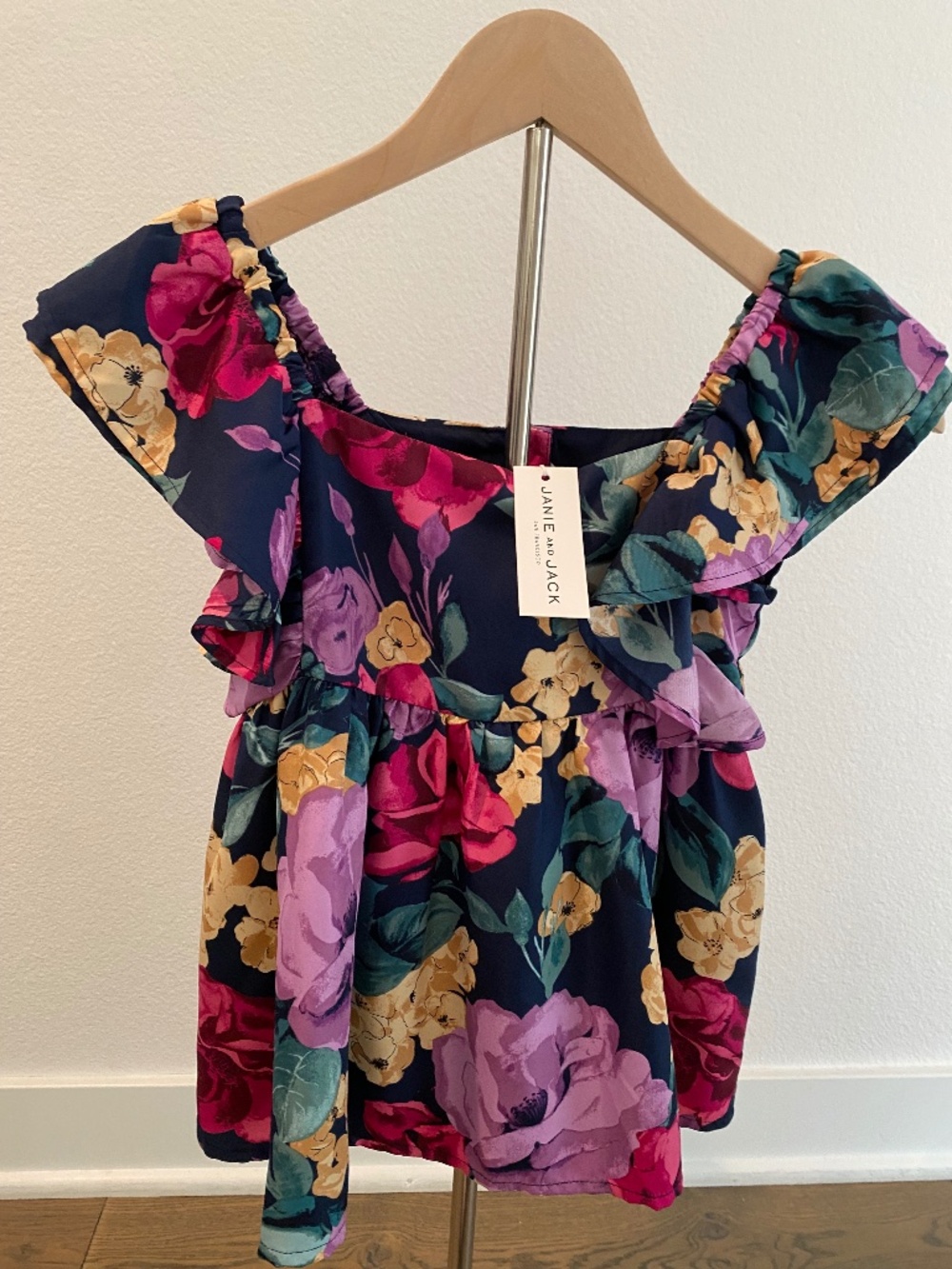 Janie and Jack Navy Blue Large Floral Print Blouse, NWT